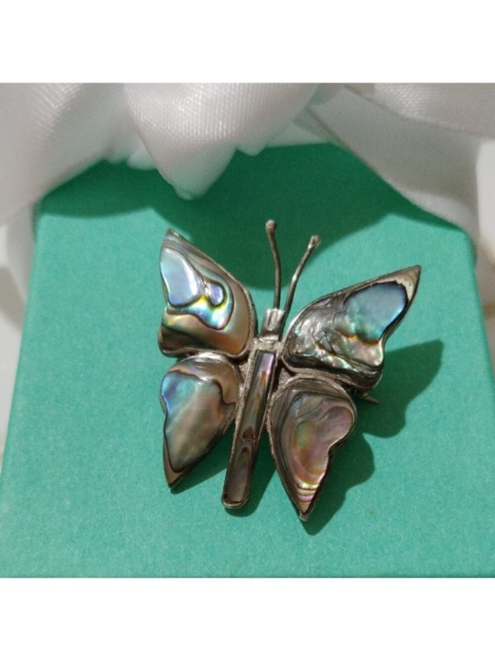 Hecho En Mexico AM 109 Sterling Silver Butterfly Moth Brooch with Abalone